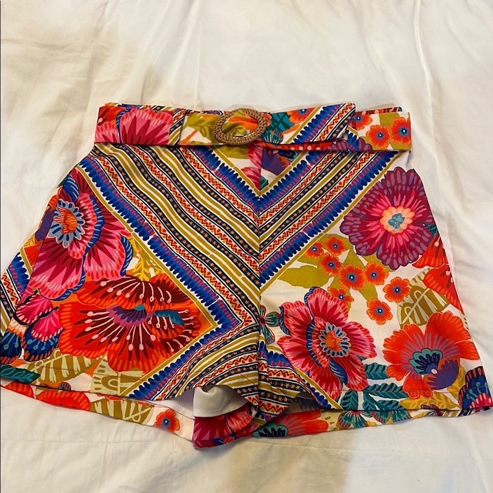 High Waist Red and Pink Shorts with Chevron Pattern